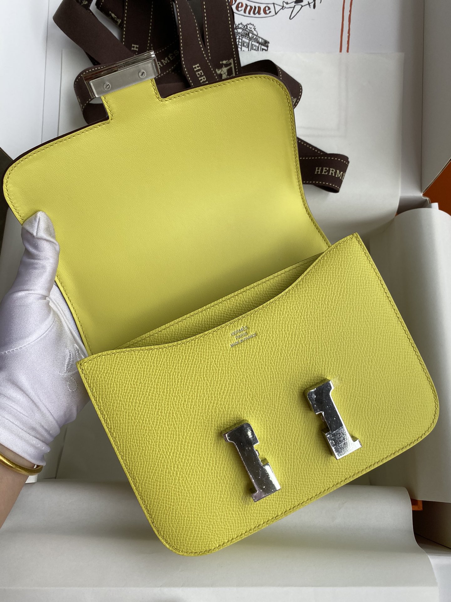 Hermes Constance 18 Mini Shoulder Bag In Jaune Poussin Epsom Leather